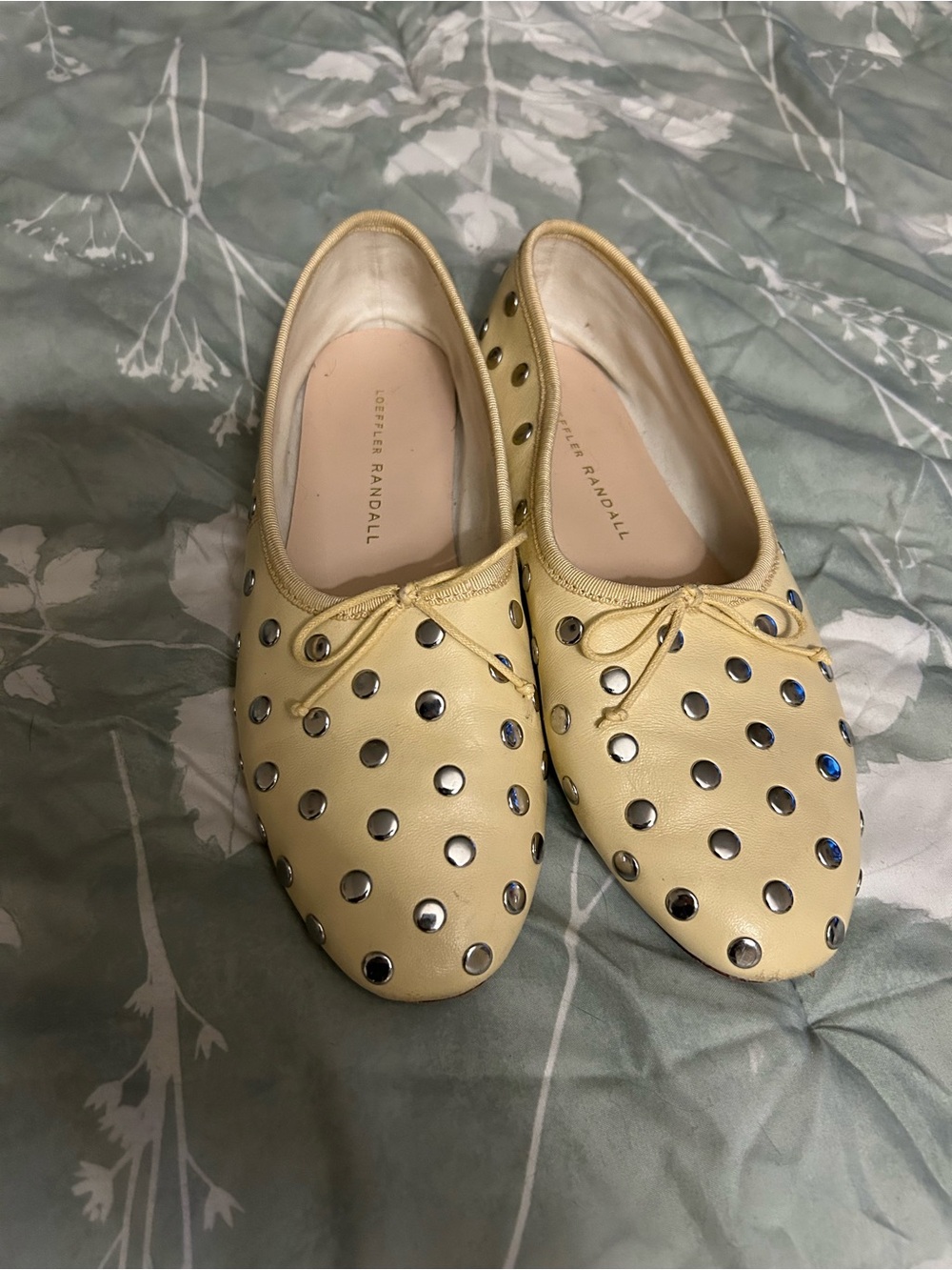 Loeffler Randall Pale Yellow Studded Leather Ballet Flats